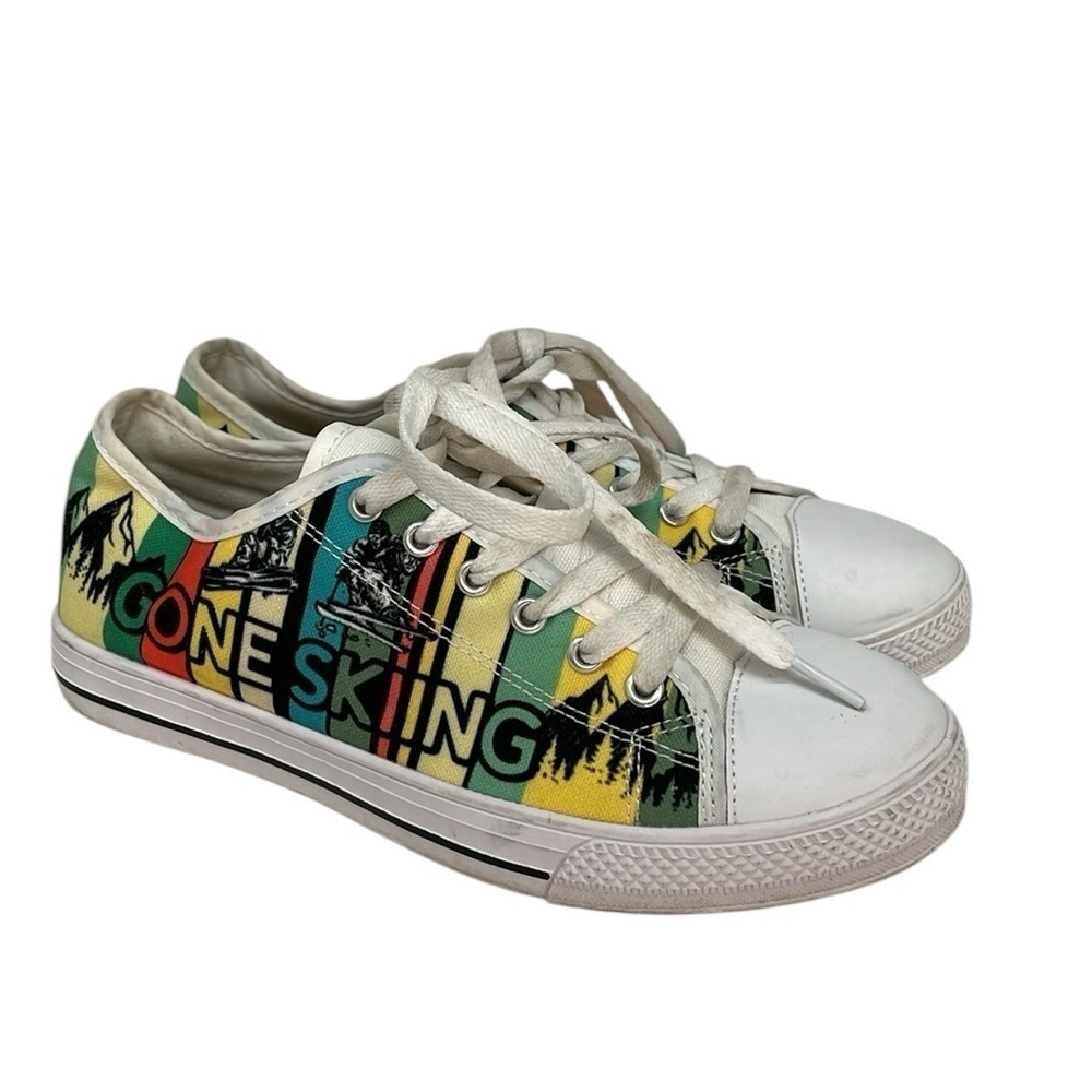 GONE SKIING Shoes Converse Style Sneakers Yellow White Green Size 7 Women 5 Mens